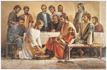 Jésus lavant les pieds des apôtres Religieuse Christianisme Peinture à l'huile